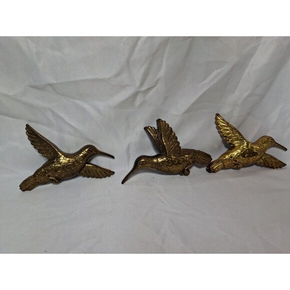 VTG 3 Homco Gold Hummingbirds MCM Wall Art Decor Gold Plastic USA 7668 1985 - Picture 1 of 7